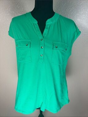 Talbots Emerald Green Short Sleeve Pocket Henley